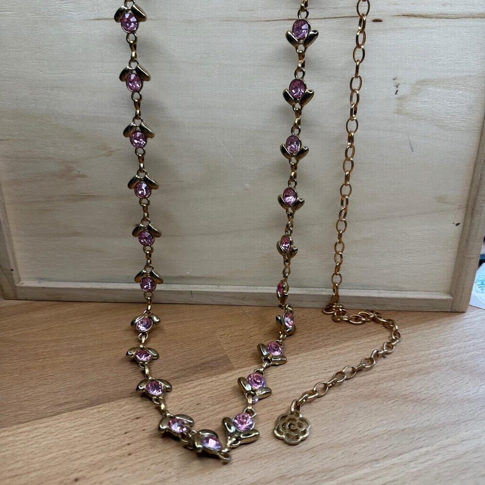 Women Chain Necklace Belt OS Pink Gold Rhinestone Floral Y2K Coquette Fairycore
